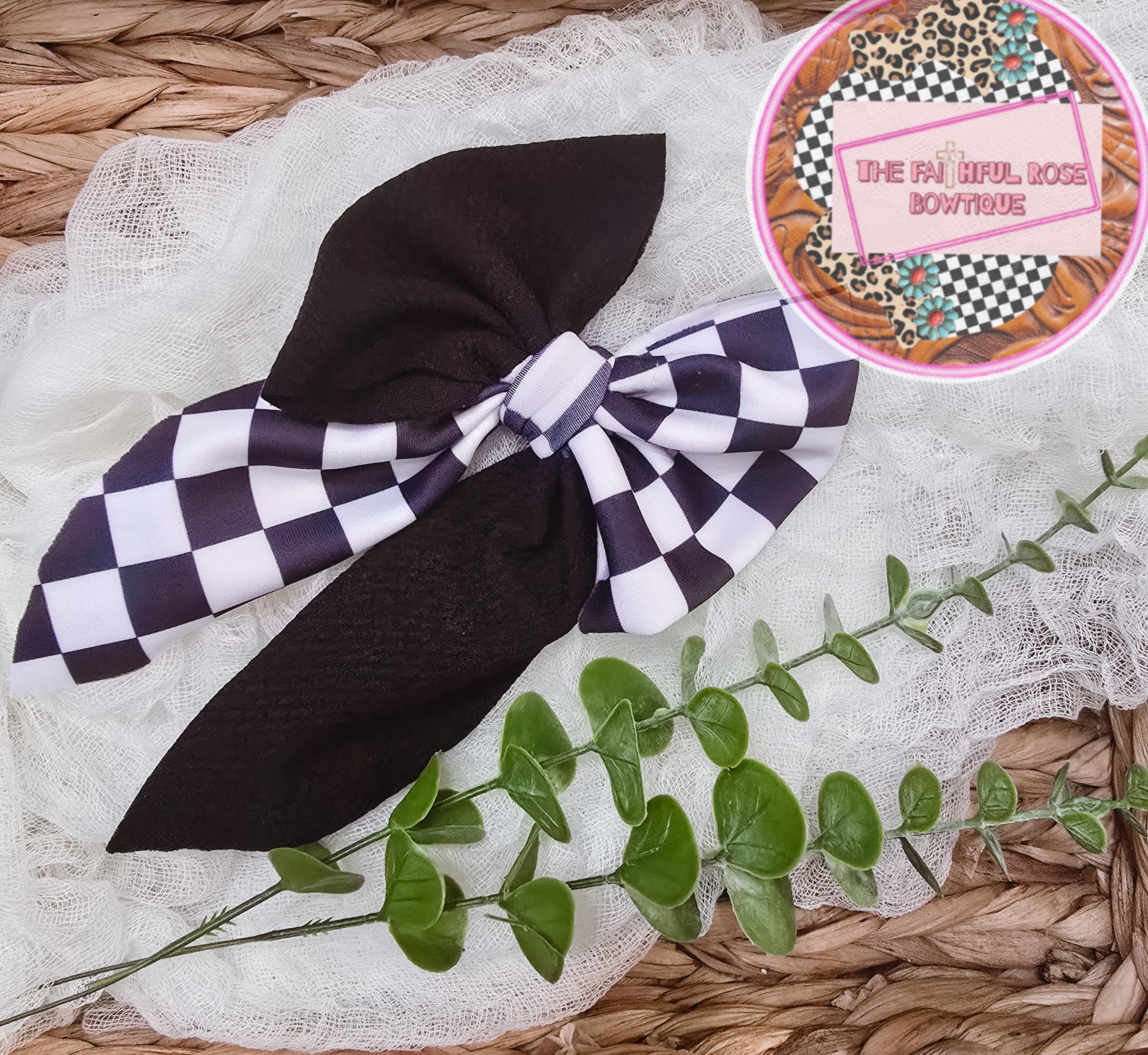 Two toned black & checkered sailor bow